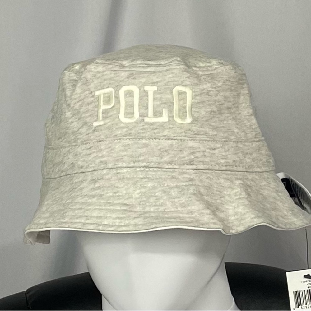 New Small/Medium Polo Ralph Lauren Gray White Spellout Bucket Hat Cap Reversible - Picture 2 of 6